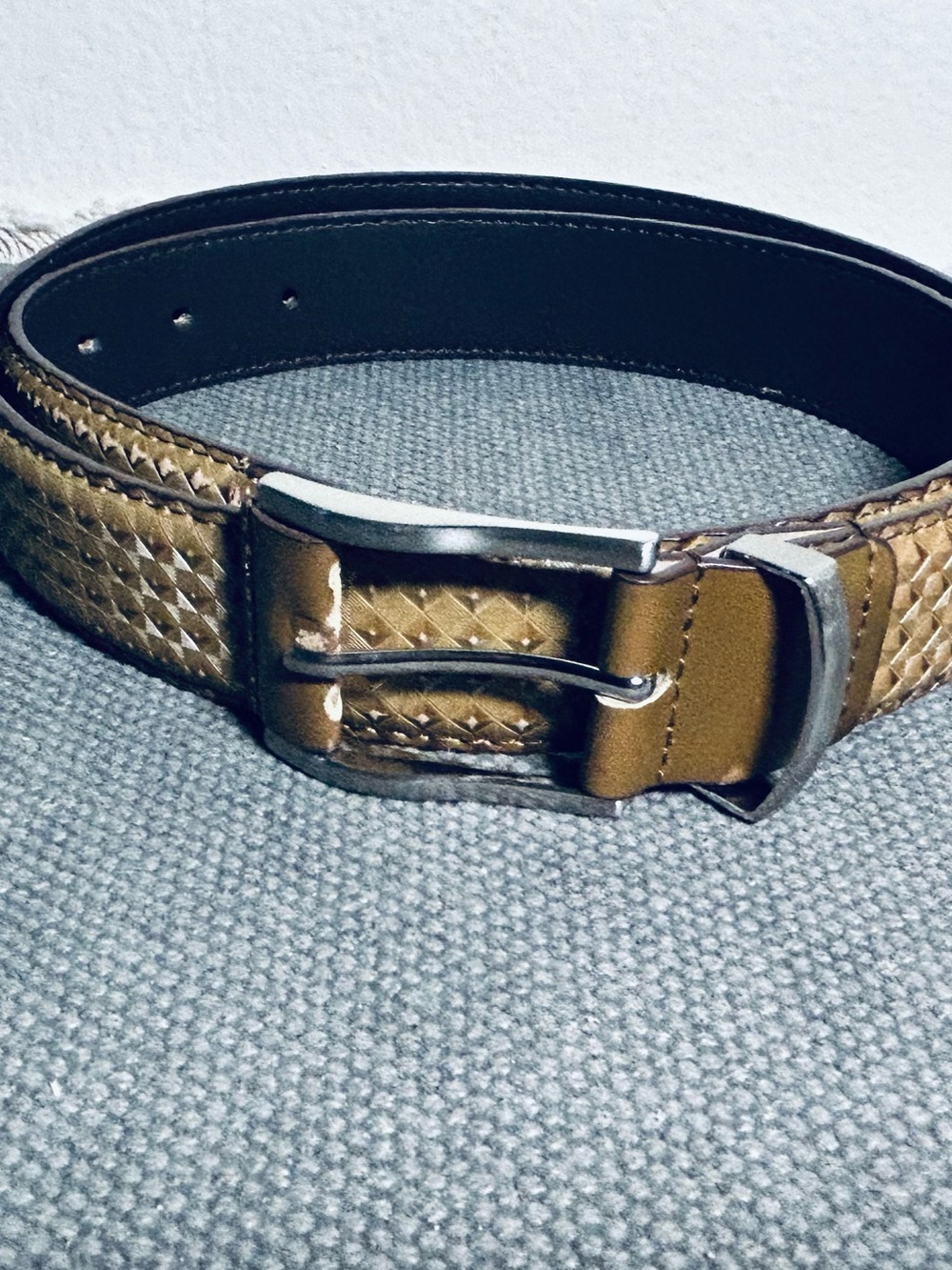 Stacy Adams Brown Textured Leather Belt with Silver Buckle